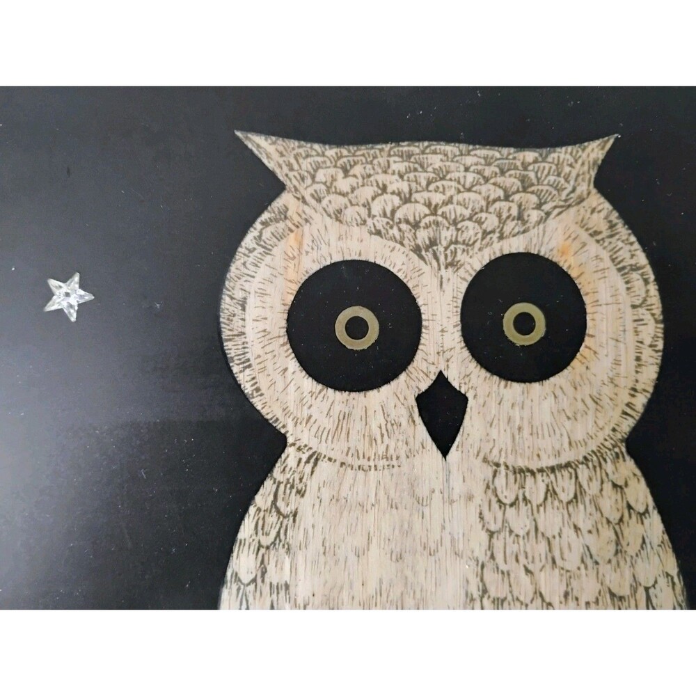 Vintage Couroc of Monterey Owl Tray Large 18x12.5 Inlaid Wood Brass Mid Century